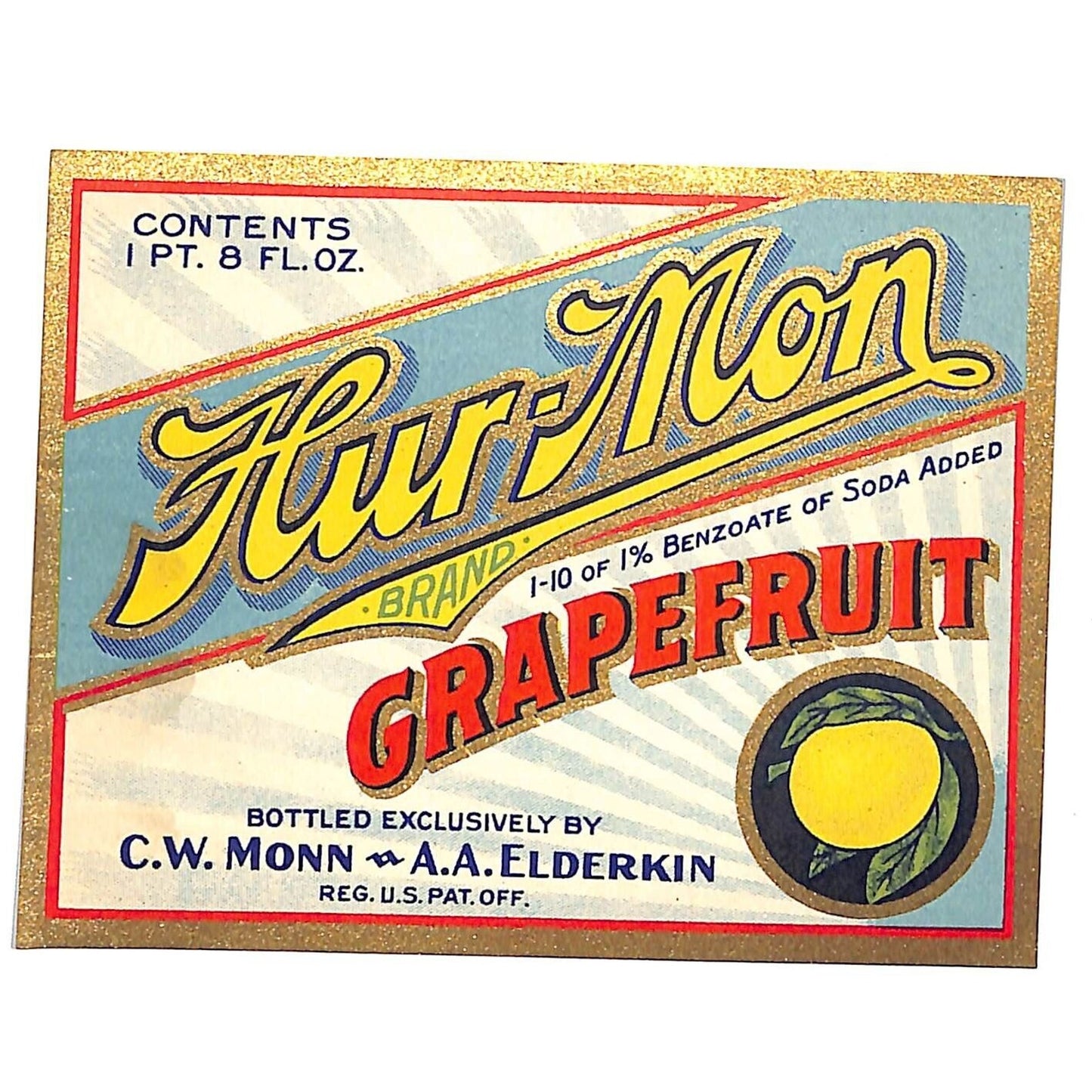 Her-Mon Grapefruit Paper Soda Label c1930's-40's C.W. Monn A.A. Elderkin Scarce
