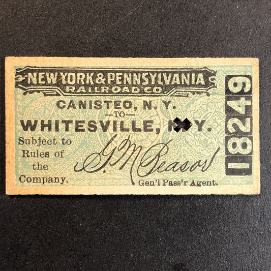 New York & Pennsylvania Railroad July 14 1917 Whitesville, NY Ticket #18249