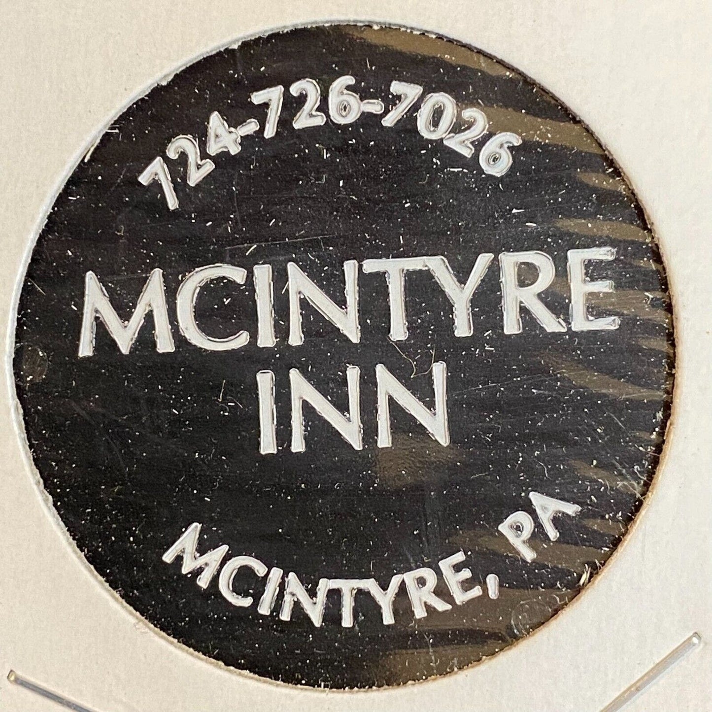 McIntyre Inn Pennsylvania c1980's-90's Plastic Token G/F One Bottle Beer