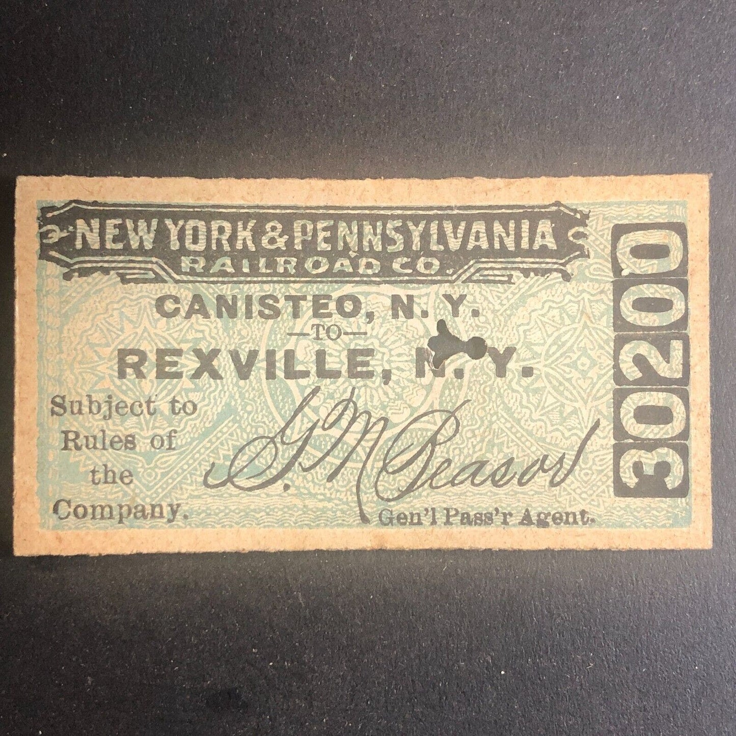 New York & Pennsylvania Railroad July 4 1917 Rexville, NY Ticket #30200
