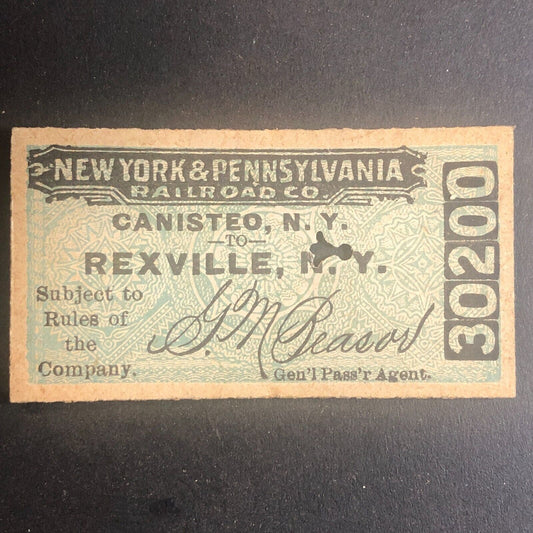 New York & Pennsylvania Railroad July 4 1917 Rexville, NY Ticket #30200