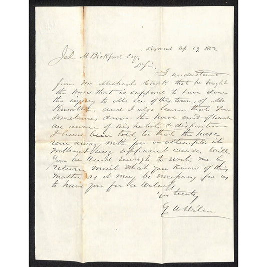 1852 ALS Bickford / Knowlton* Newburgh, ME re: "Injury to Mr. Lee of this Town"