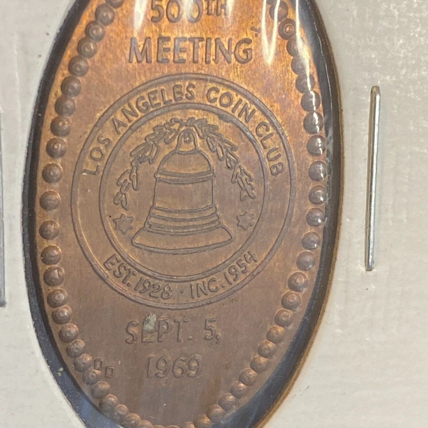 Los Angeles Coin Club 500th Meeting 9/5 1969 Elongated Penny Bell Wreath