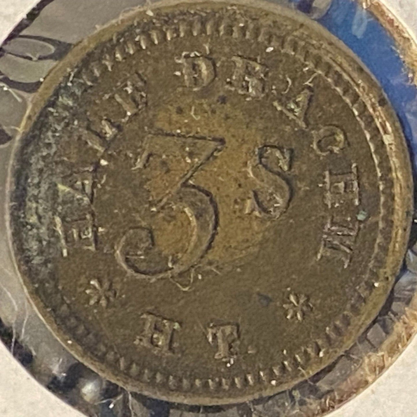 Half Drachm 3S H.T. (H. Troemner Phila.) Apothecary Weight Brass 15mm 2.0g
