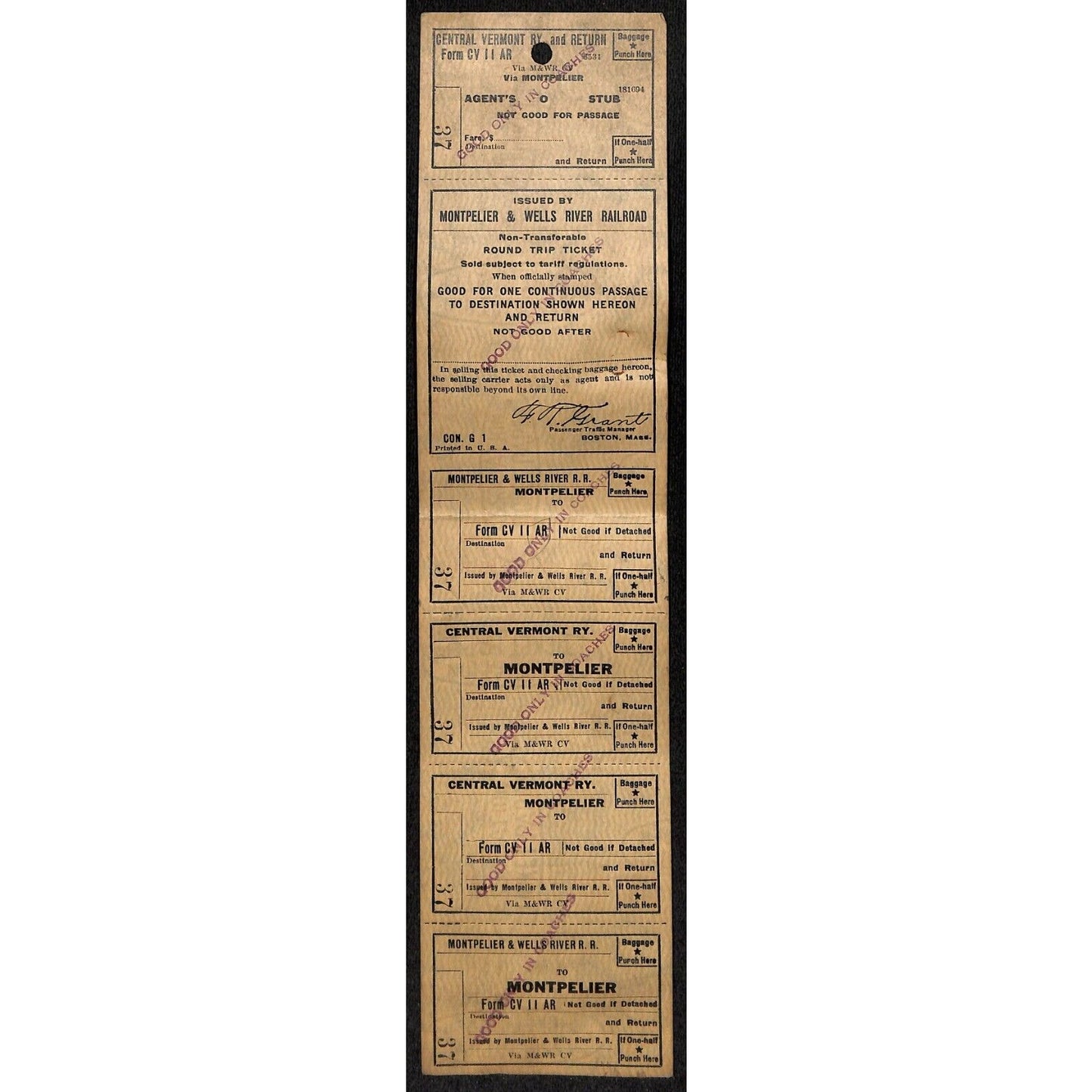 Montpelier and Wells River Railroad Unused Round Trip Ticket Scarce c1941 #37