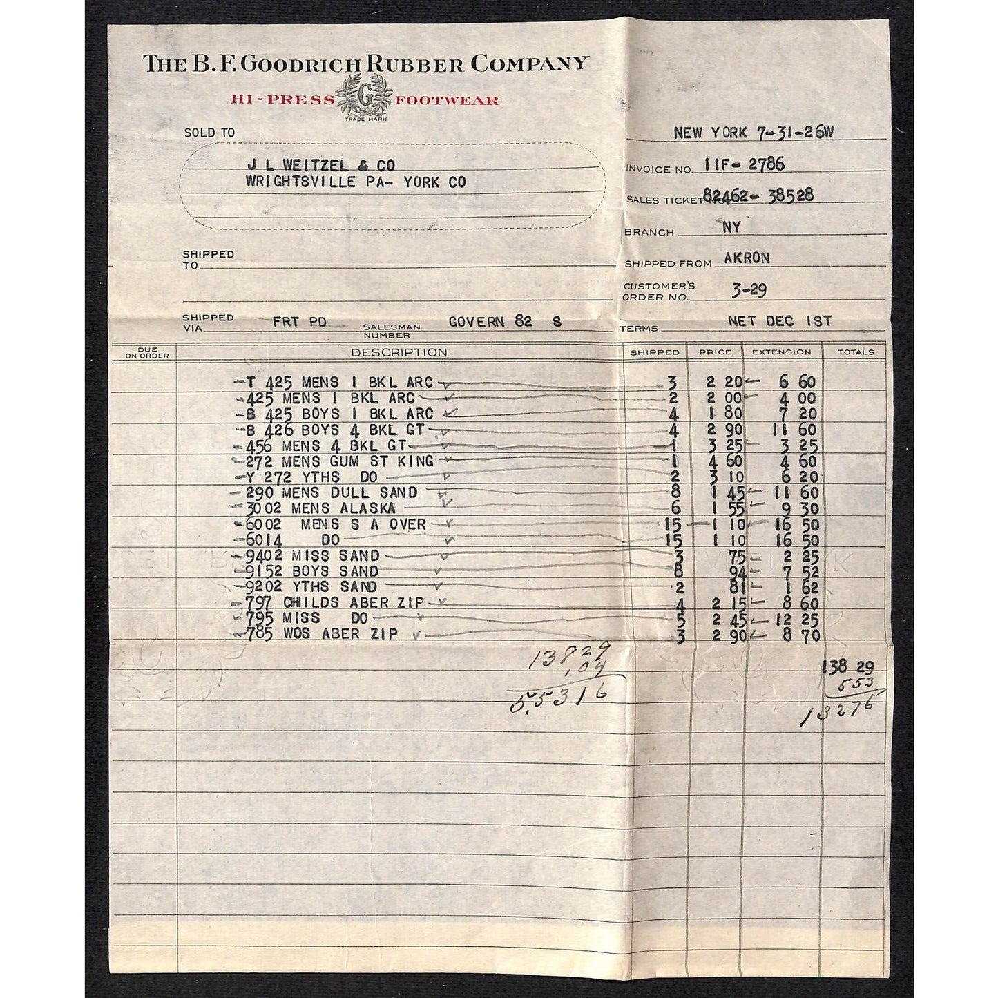 B.F. Goodrich Rubber Goods 1929 Penn RR Waybill Billhead + Cover