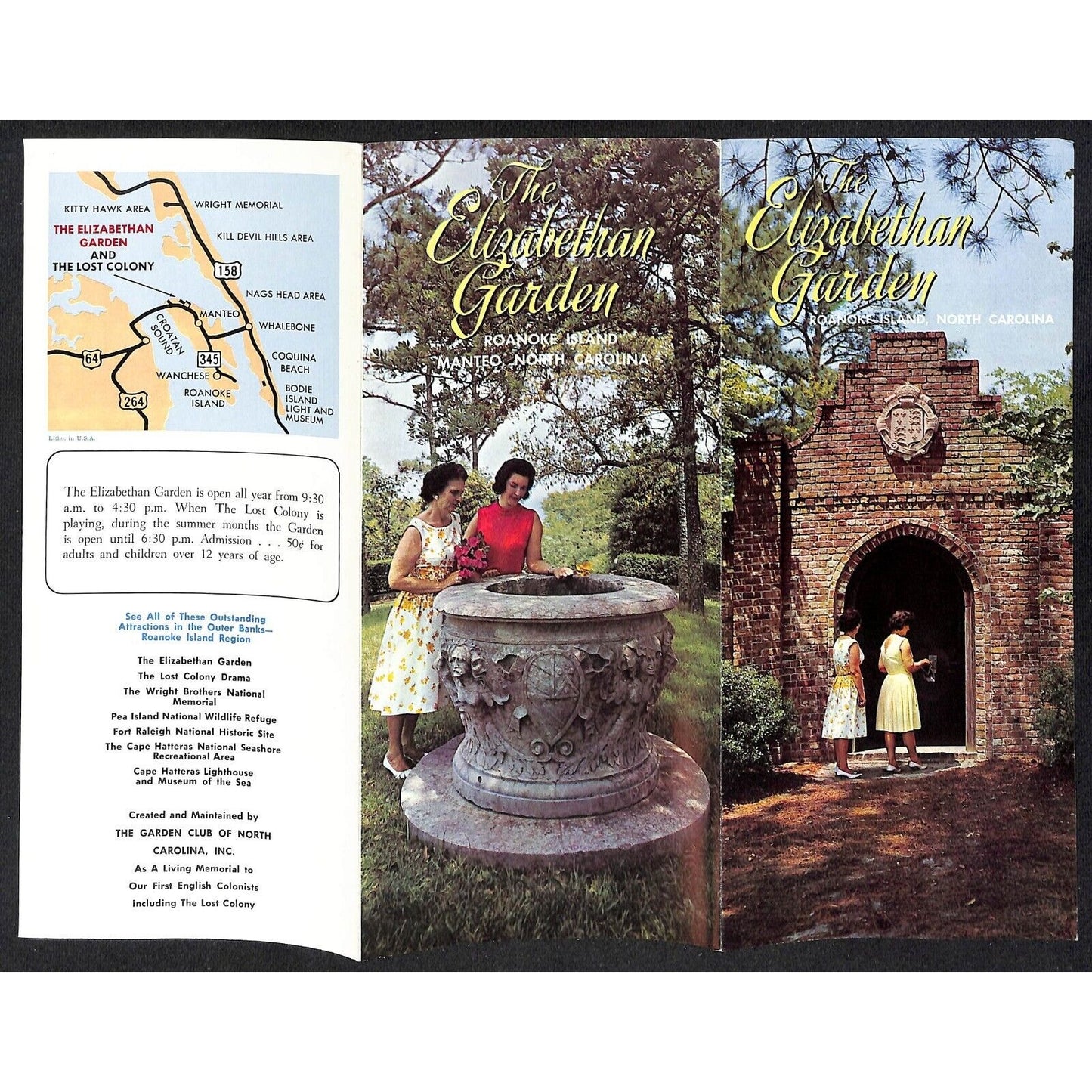 Elizabethan Garden Roanoke Island, NC 1960's Travel Brochure VGC