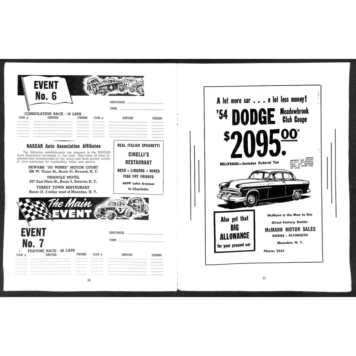 Monroe County Fairgrounds NASCAR News c1954 Auto Racing Program 8pp* Scarce