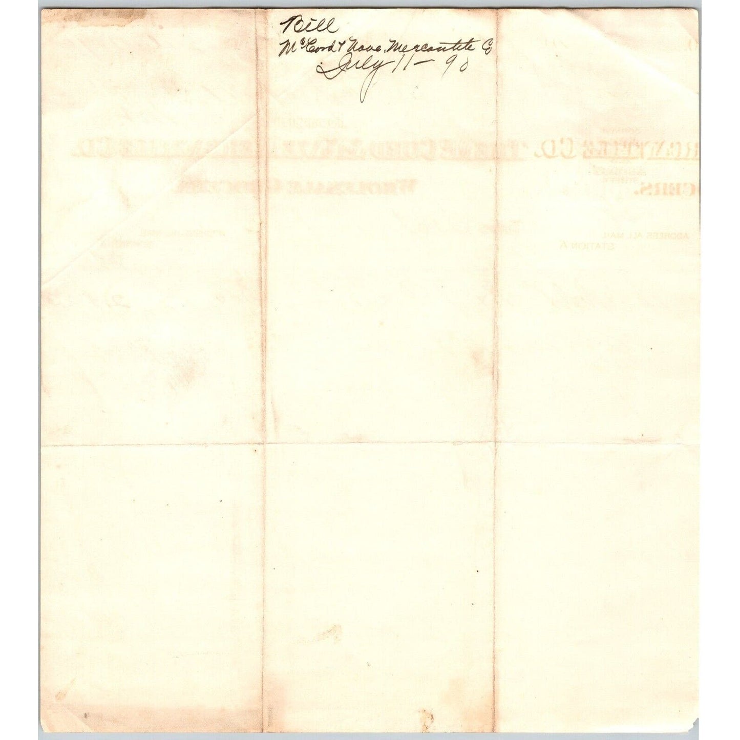Kansas City McCord & Nave Mercantile Co. Wholesale Grocers 1890 Billhead