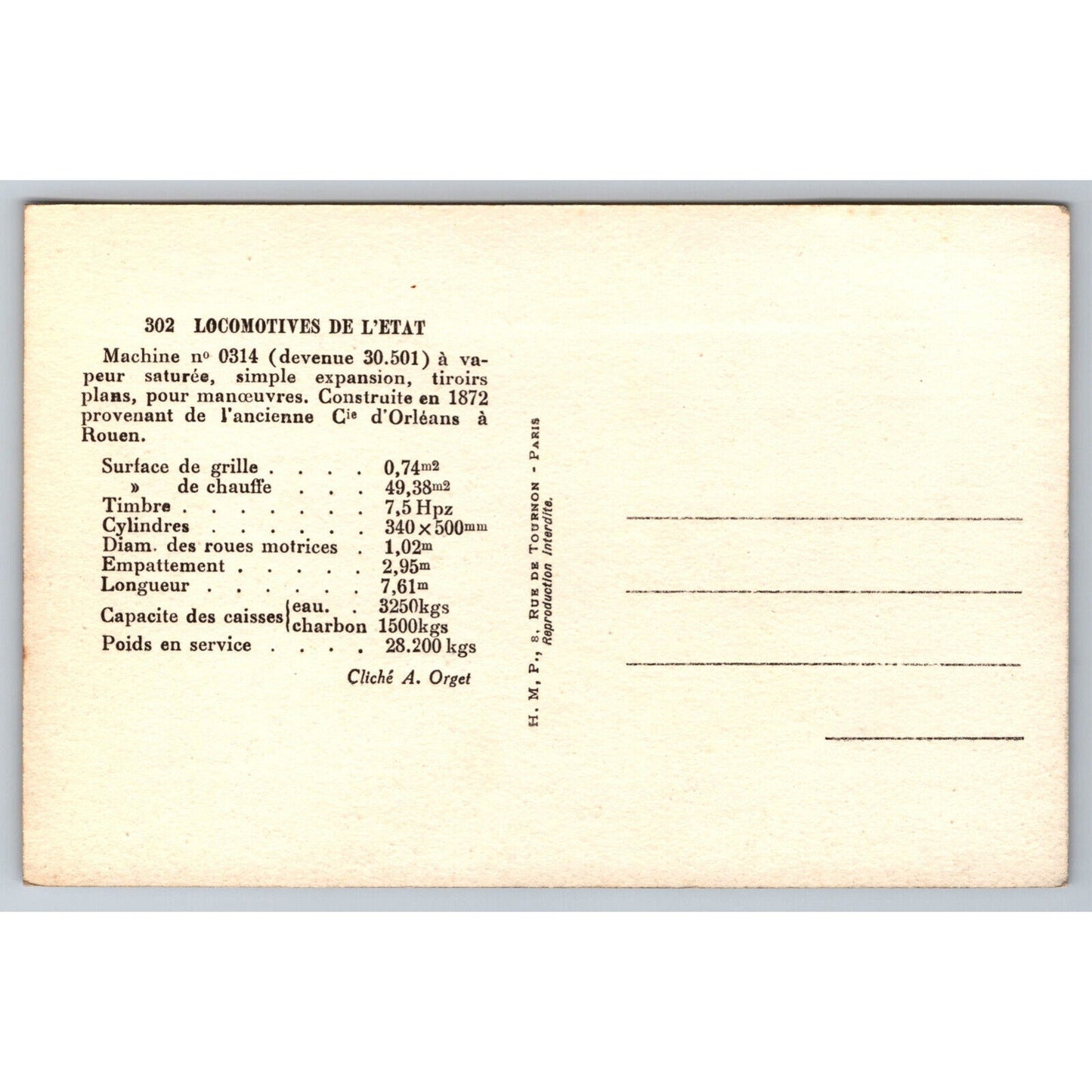 French Railroad RPPC* Postcard Machine 0314 c1900 H.M.P.