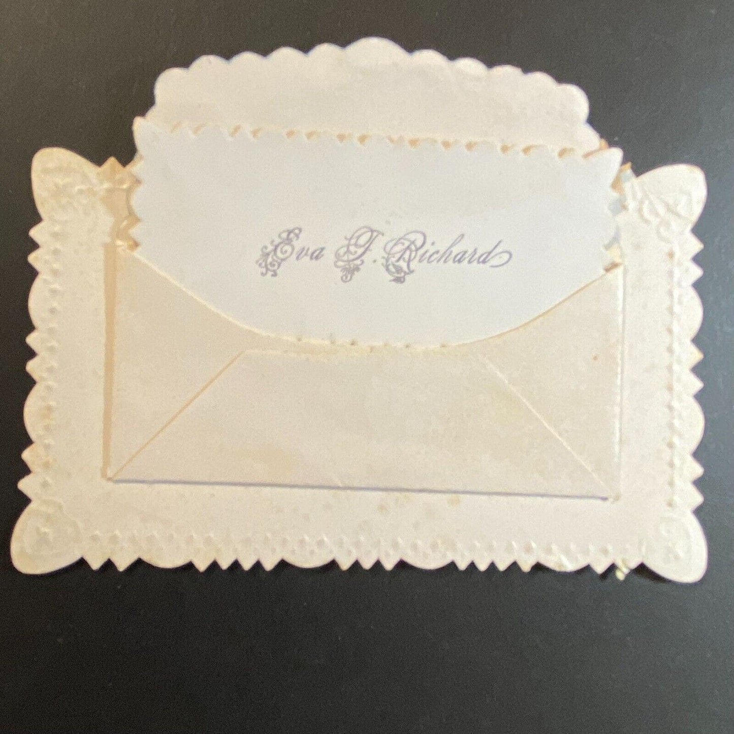 Eva F. Richard" Victorian Die Cut Envelope Name Card Greeting "All Happiness"