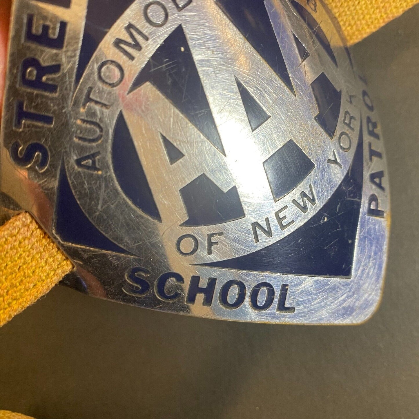 AAA Street Safety School Patrol Polished Alum. Enameled Arm Band c1950's Scarce
