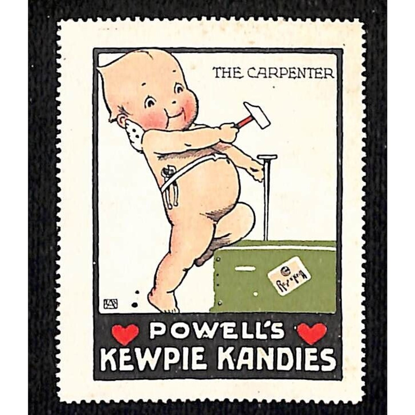 Powell's Kewpie Kandies "The Carpenter" Poster / Cinderella Stamp c1915 VGC