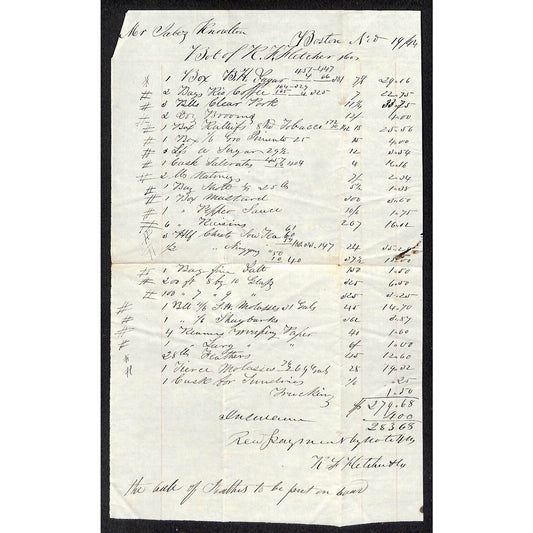 1844 Jabez Knowlton* Newburgh, ME R.F. Fletcher & Co. Boston Dry Goods Billhead