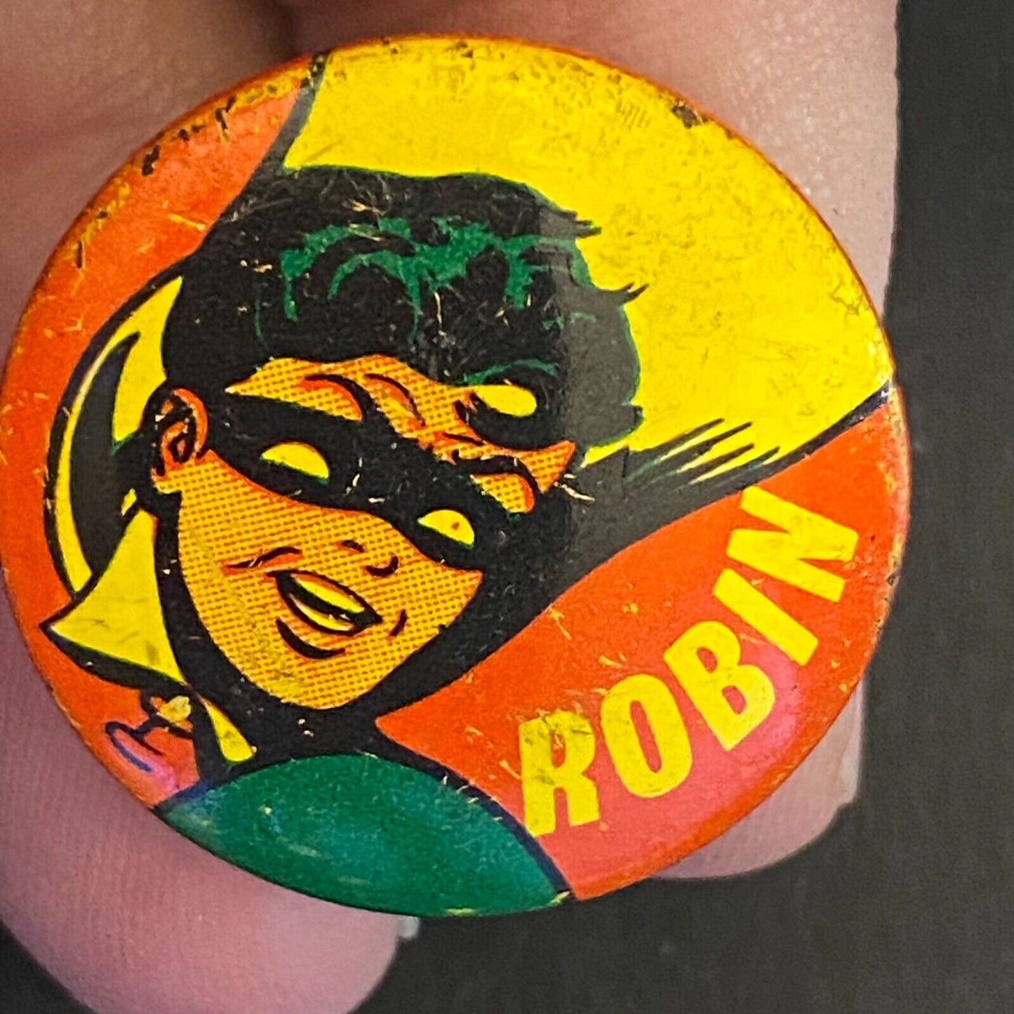 "Robin" (Batman) Litho Steel Pinback 7/8" 1966 Creative House w/ Long Pin