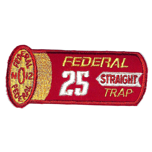Federal Straight Trap 25 Shotgun Shell Shape Vintage Patch 4 1/2" c1970's VGC