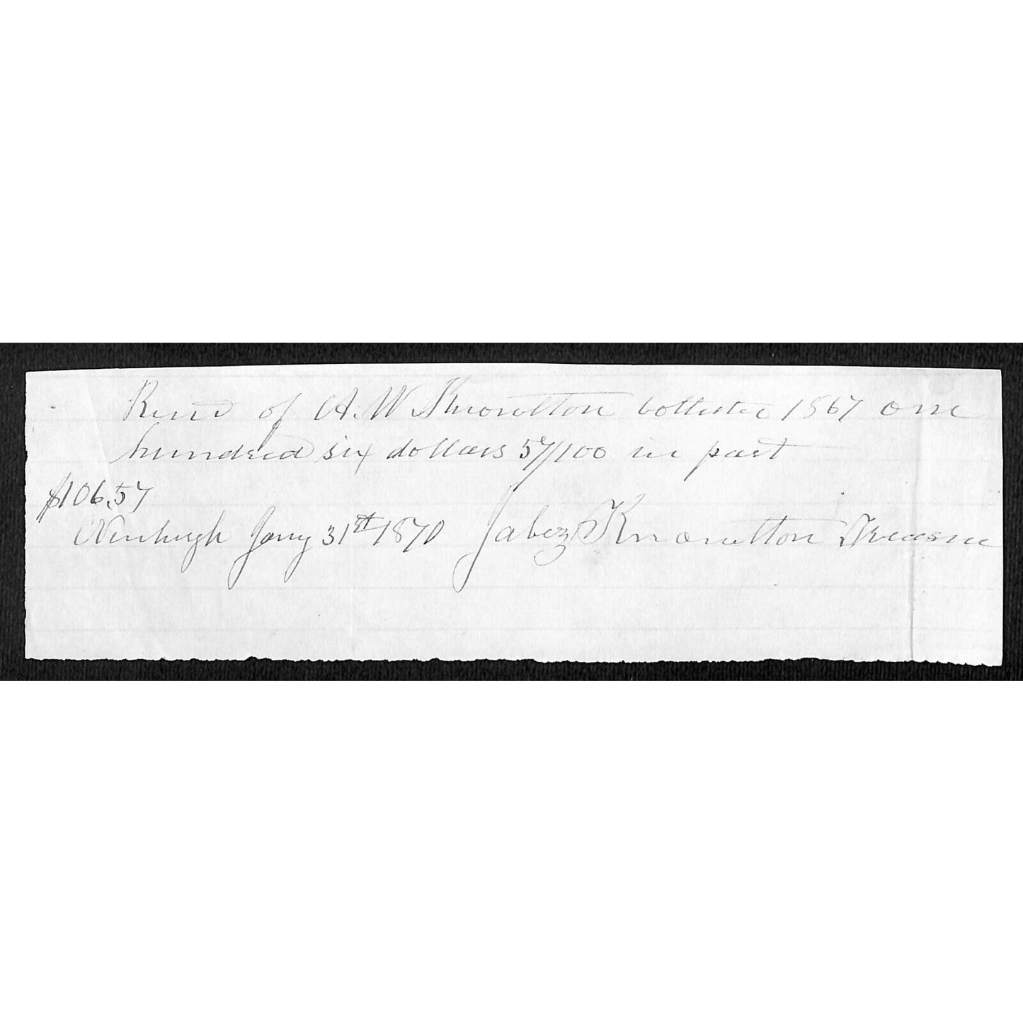 1862 Jabez Knowlton* Newburgh, ME Hand Written Receipt J.B. Morse & Co for Axes