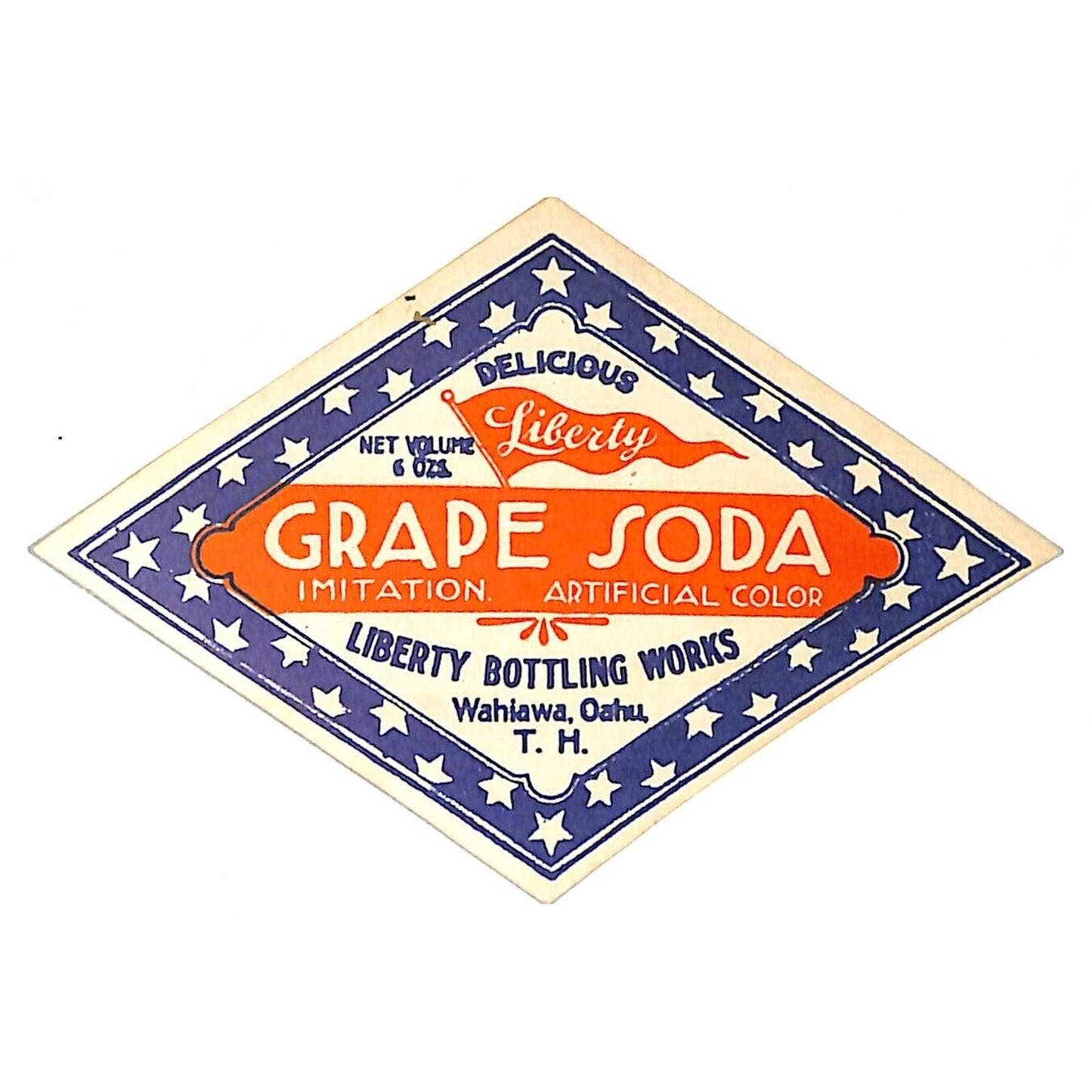 Grape Soda Liberty Bottling Territory of Hawaii Bottle Label c1930s Scarce VGC