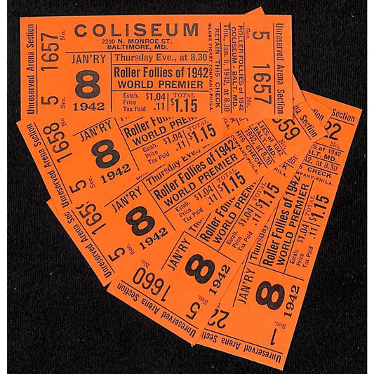 Baltimore Coliseum 5 Tickets Roller Follies of 1942 World Premier