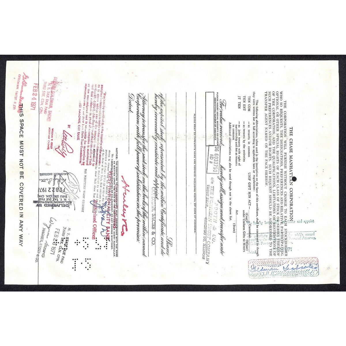 Chase Manhattan Corp 1970 Stock Certificate to: Hurley & Co. - Early Logo*