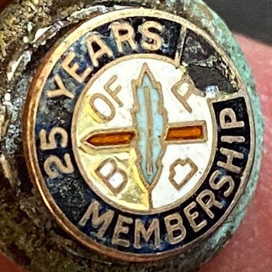 Brotherhood of Railroad Clerks 25 Yr. Enameled Lapel Pin 9mm c1930's-40s Damage