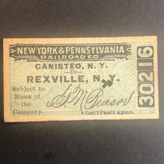 New York & Pennsylvania Railroad July 7 1917 Rexville, NY Ticket #30216