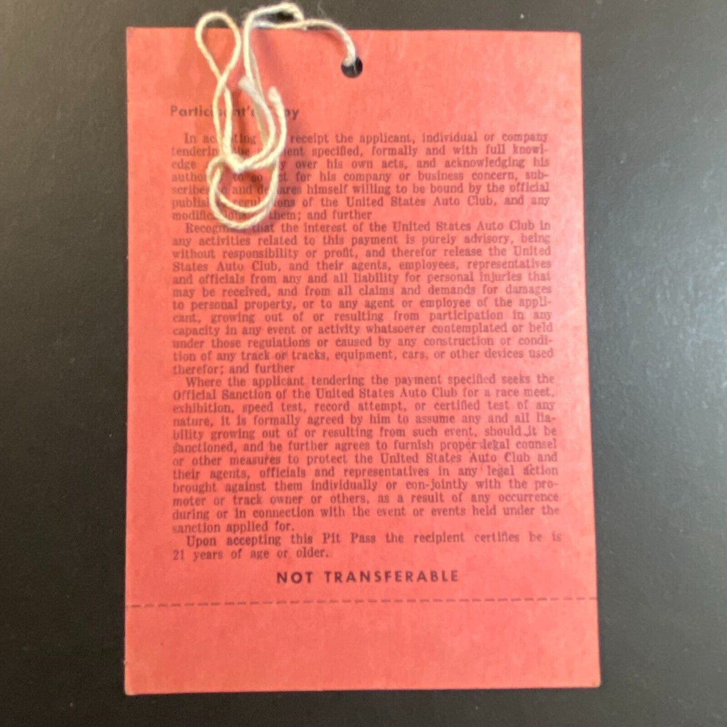USAC c1955-65 Pit Pass Milwaukee Sunday, June 5 w/ Gate Man Stub VGC