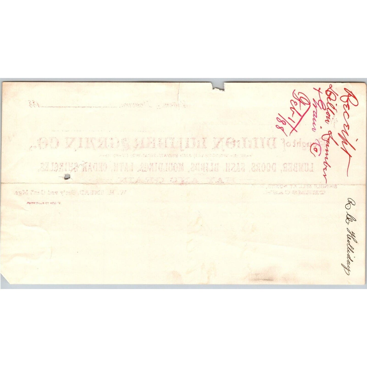 Dillon, MT Dillon Lumber & Grain Co. Cedar Shingles 1888 Billhead R.C. Halliday*