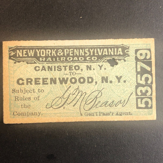 New York & Pennsylvania Railroad July 19 1917 Greenwood, NY Ticket #53579