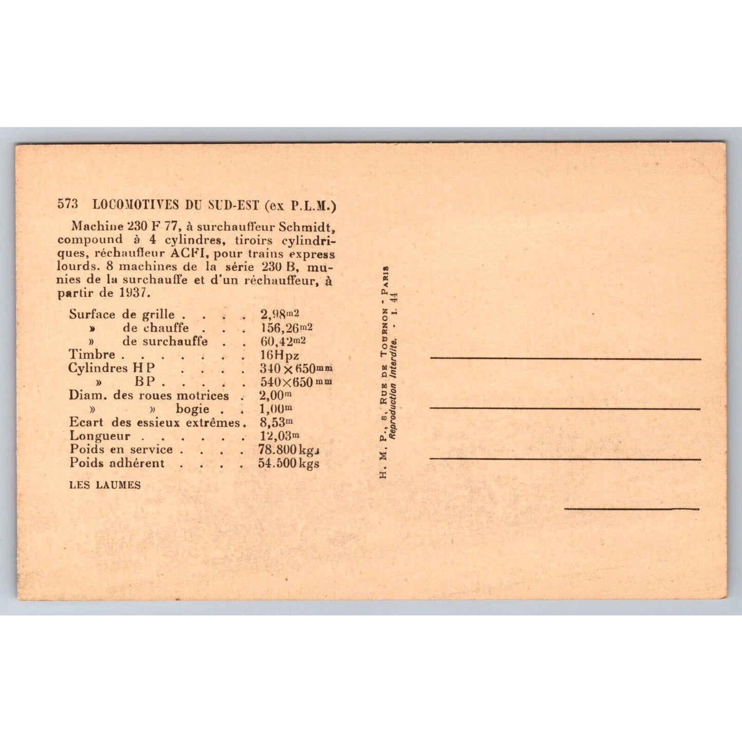 French Railroad RPPC* Postcard Machine 230 F 77 Series 230 B c1937 H.M.P.