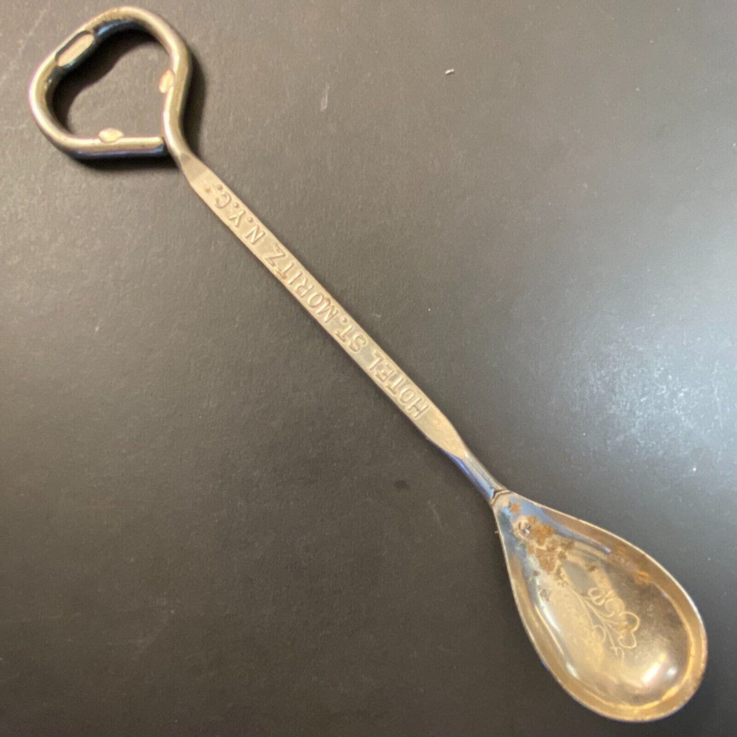 Hotel St. Moritz NYC Vintage Steel Bottle Opener Spoon Steel 7 1/2"