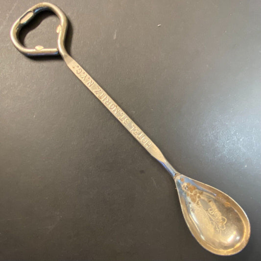 Hotel St. Moritz NYC Vintage Steel Bottle Opener Spoon Steel 7 1/2"