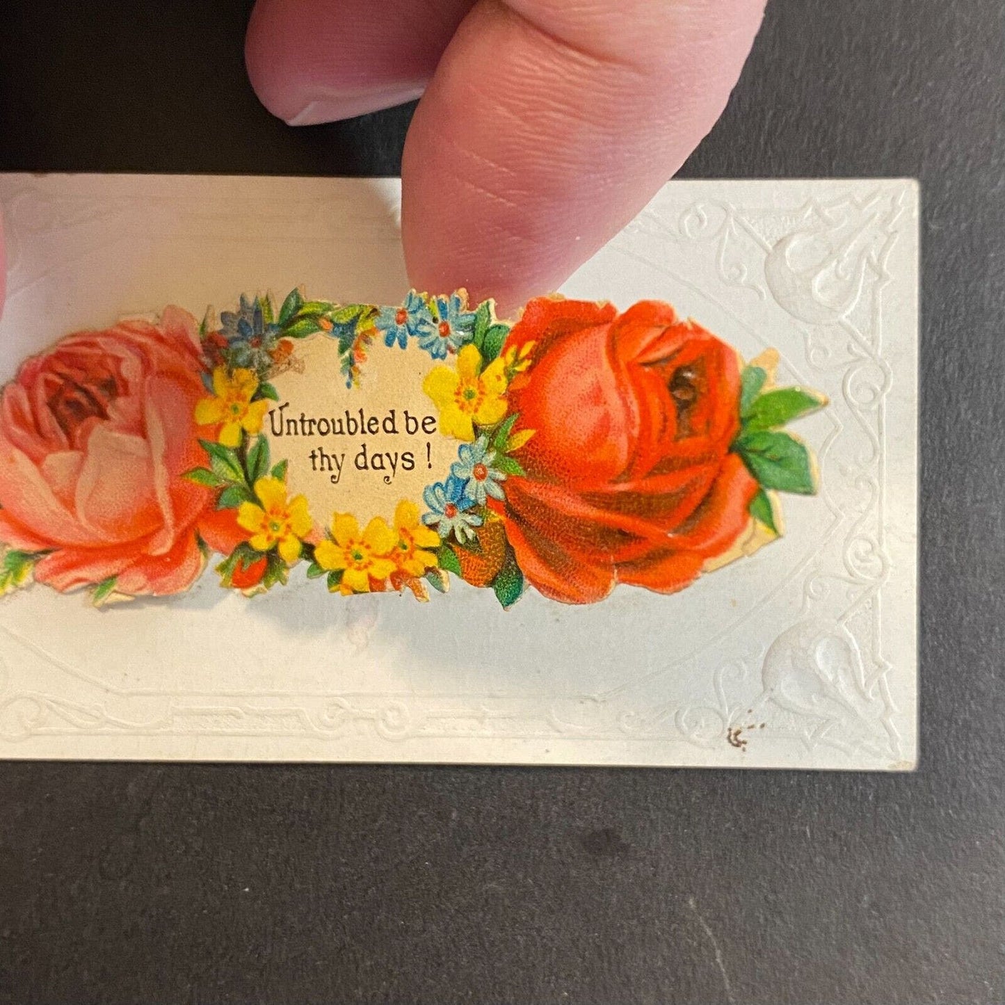 "Mandy Brant" Victorian Hidden Name Card "Untroubled Be Thy Days!" Floral