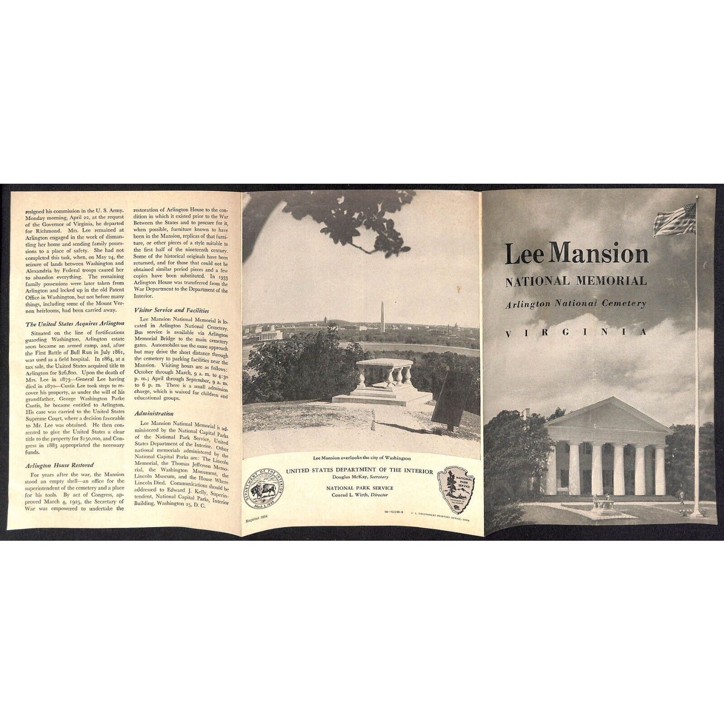 Lee Mansion National Memorial Arlington National Cemetery Brochure 1964 Reprint
