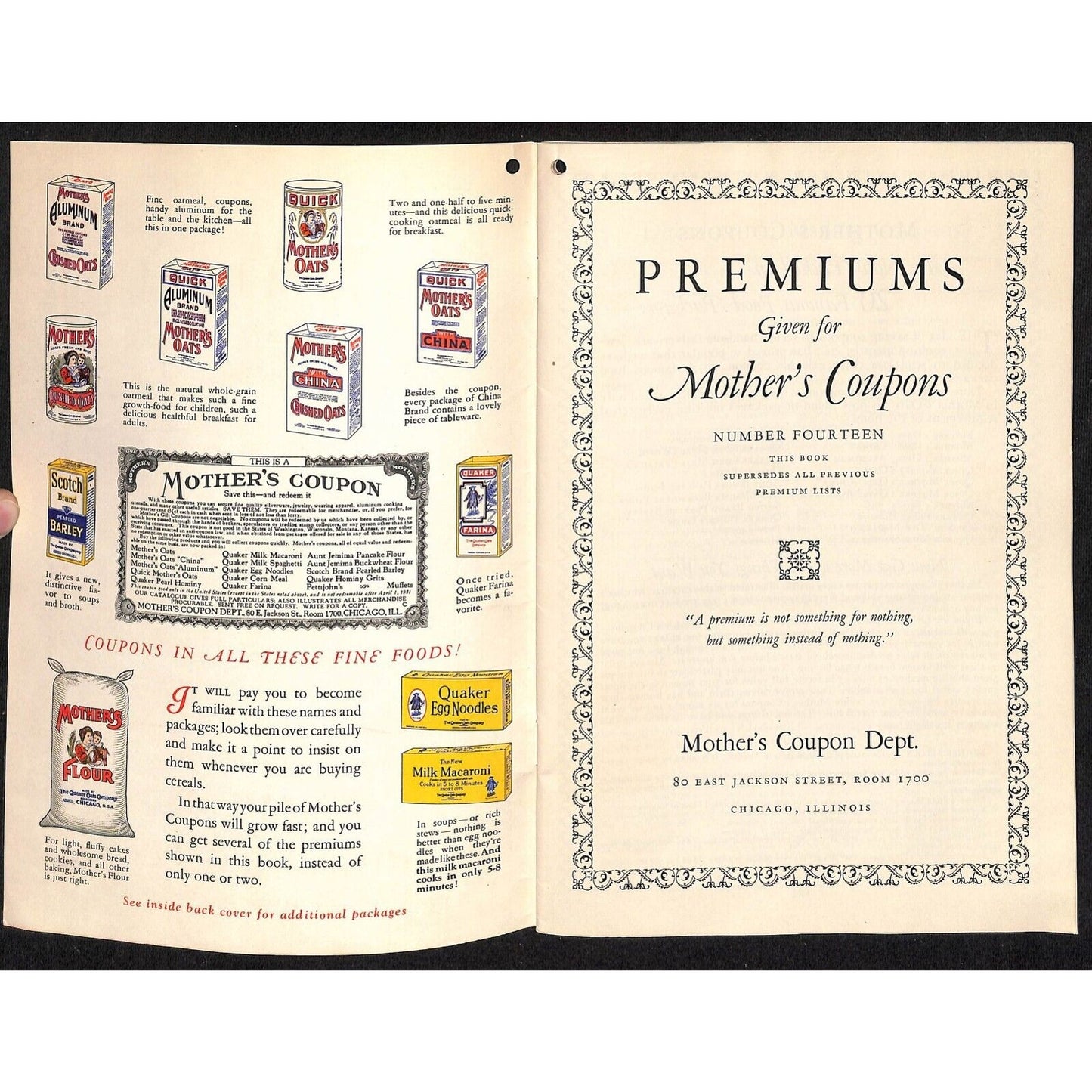 Mother's Coupons Premium Catalog Booklet No. 14 c1931 VGC