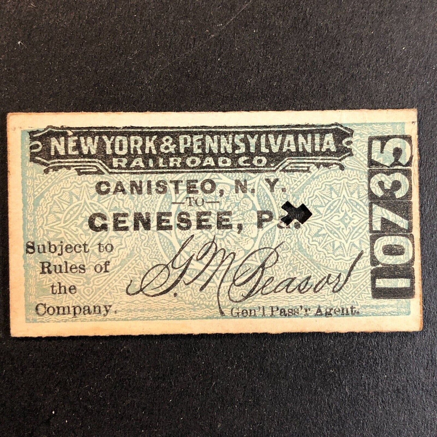 New York & Pennsylvania Railroad July 14 1917 Genesee, PA Ticket #10735