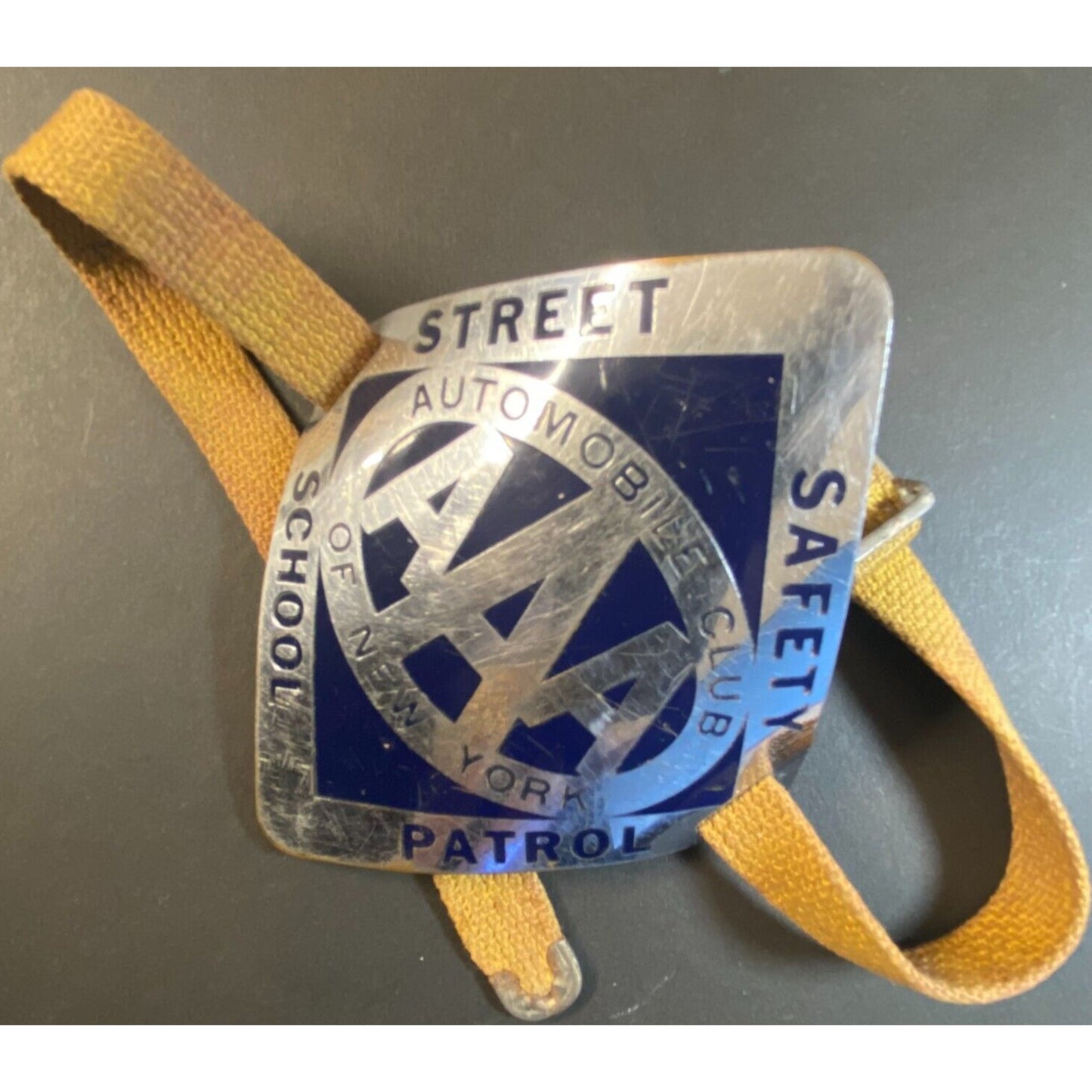 AAA Street Safety School Patrol Polished Alum. Enameled Arm Band c1950's Scarce
