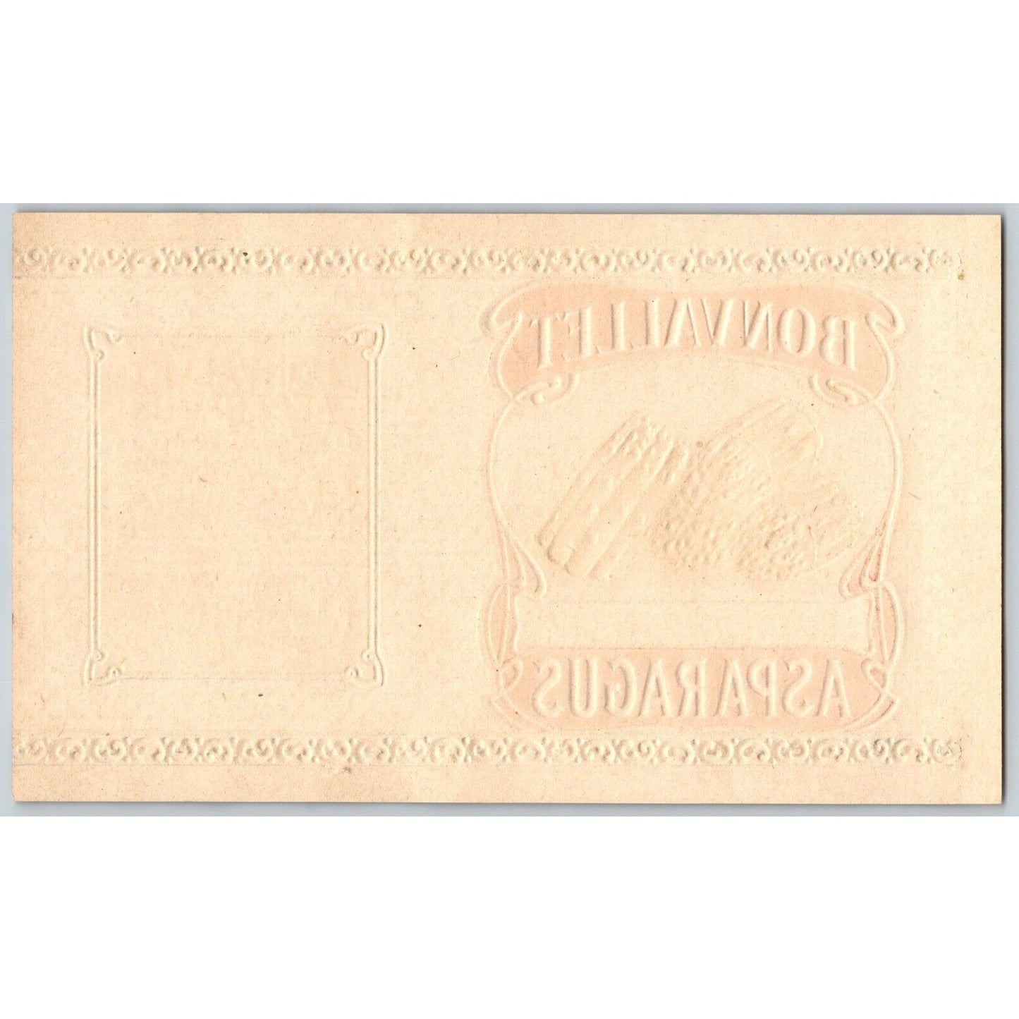 Bonvallet Asparagus White Tips Wichert, IL Paper Can Label c1920's-30's Embossed