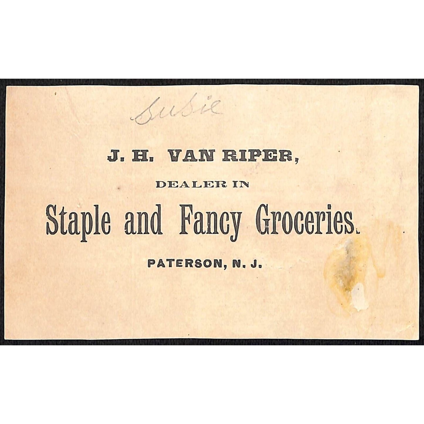 J.H. Van Riper Paterson, NJ The Alden Fruit Vinegar Victorian Trade Card