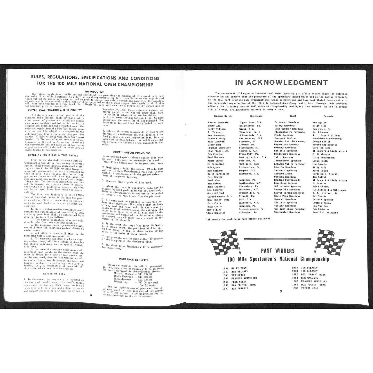 Langhorne Speedway 100 Mile Sprint Car Auto Racing Program 10/10 1965 26pp VGC