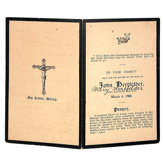 John Hertfelder (Phila. Tailor) 1900 Funeral Prayer Card (St. Teresa's Church)