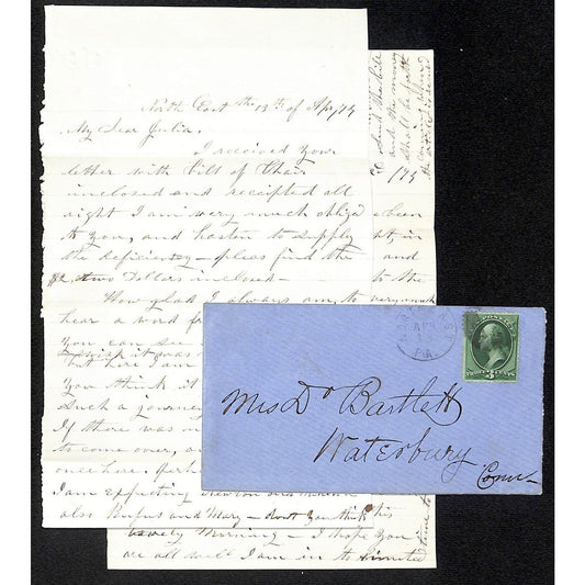 c1870's Mrs. D? Bartlett Waterbury, CONN ALS "My Dear Julia" re: Gift of a Chair