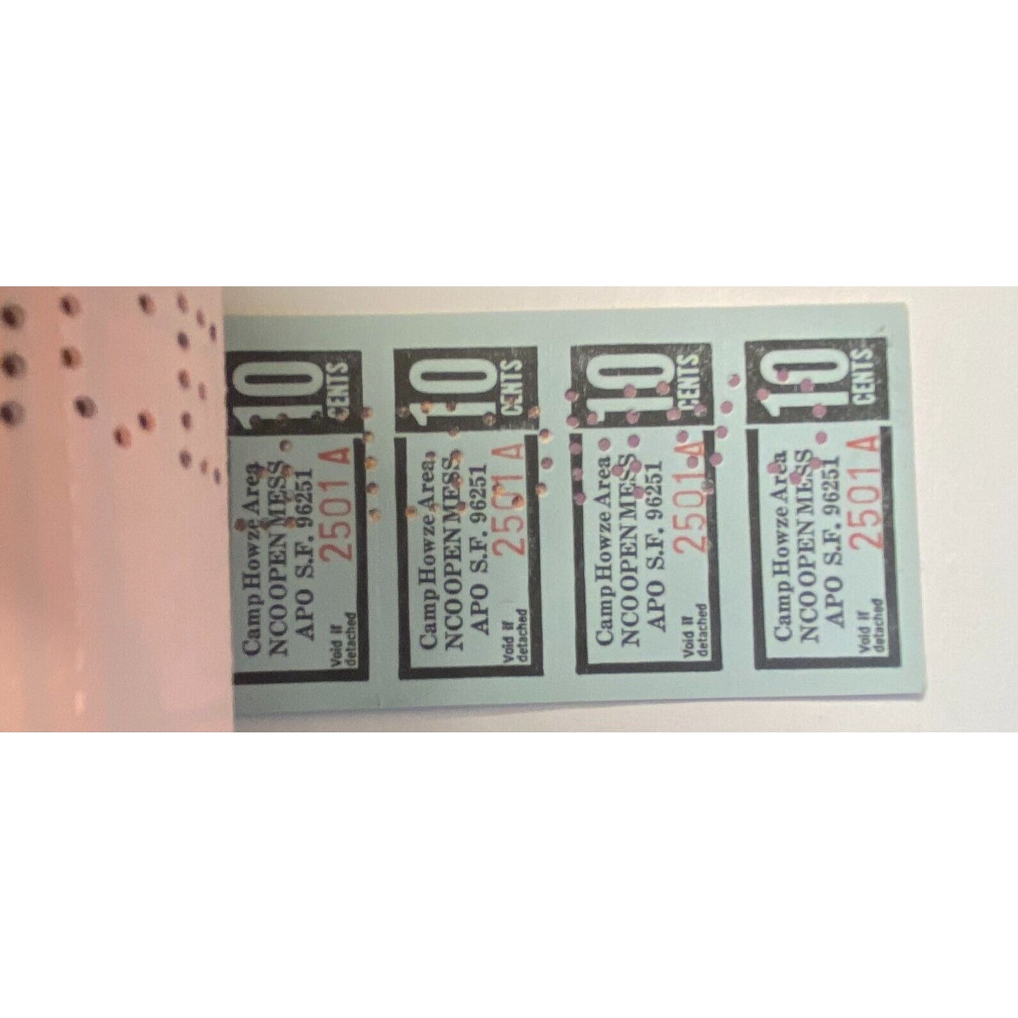Korea Camp Howze Area NCO Open Mess Partial $5.00 Coupon Booklet #2501 VGC