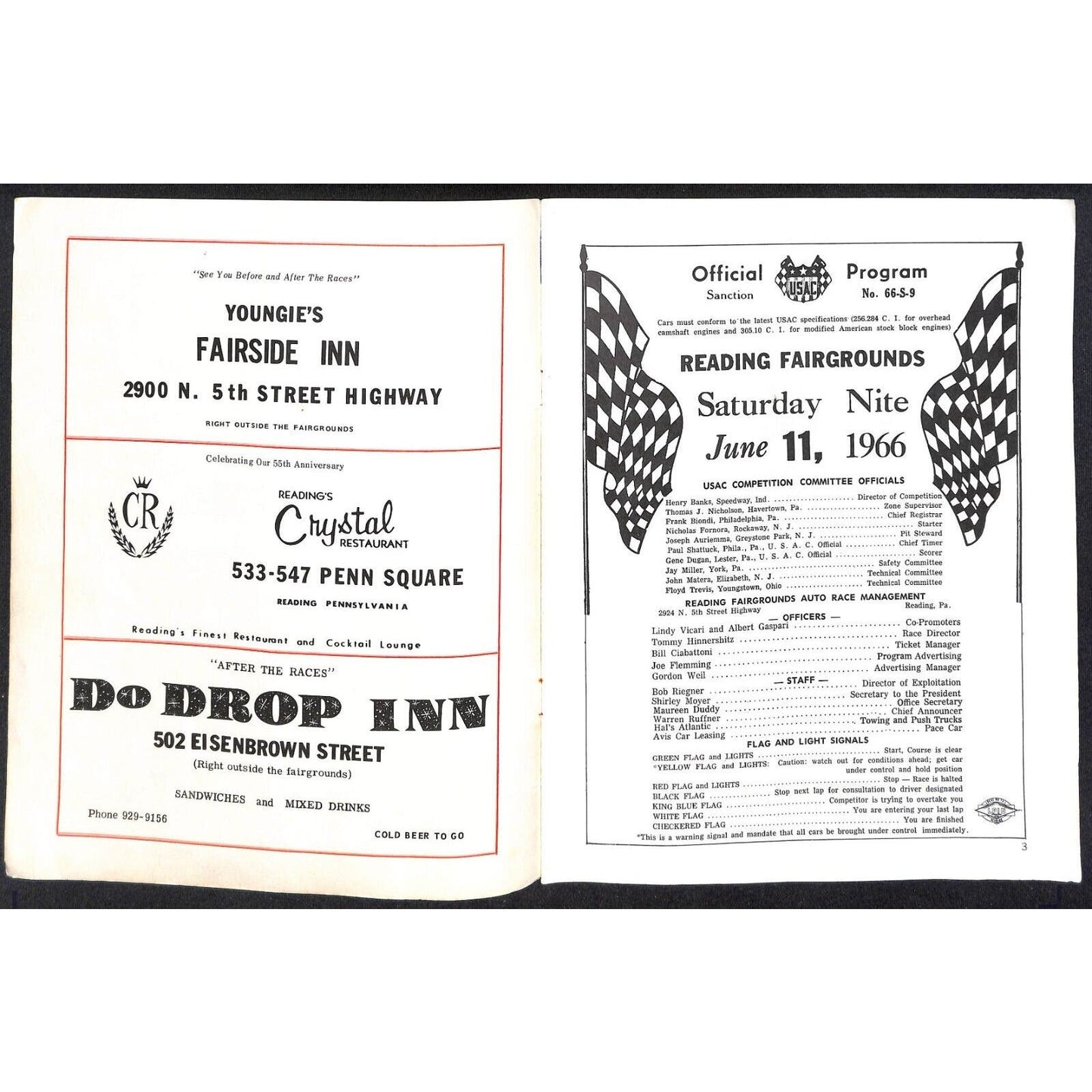 Reading Fairgrounds 1966 USAC Auto Races Program Sprint Car Mario 8pp*