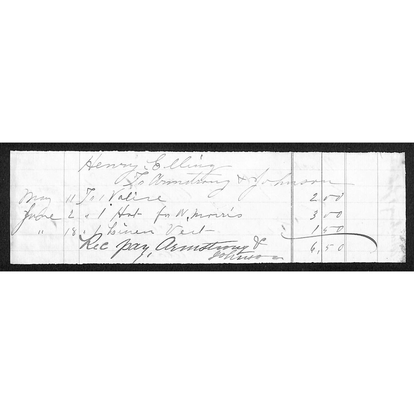 c1892 W.P. Armstrong / Henry Elling* Virginia City, MT Receipt C.P.R.R.