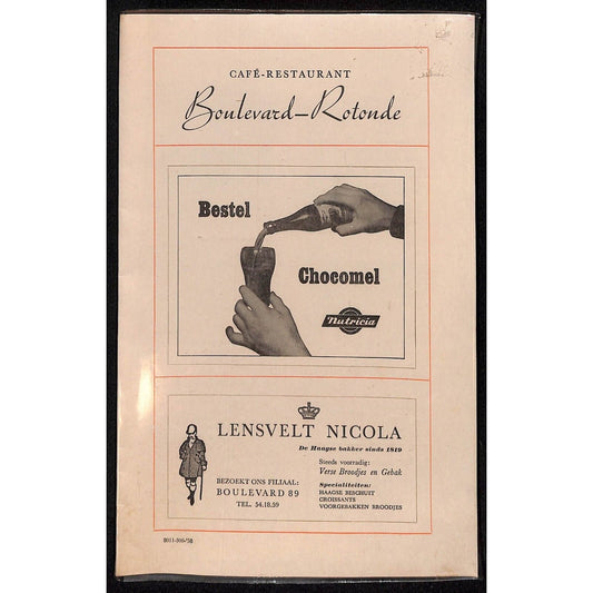 Boulevard - Rotonde Cafe c1958 Willem Beukelszoonplein Scheveningen Menu