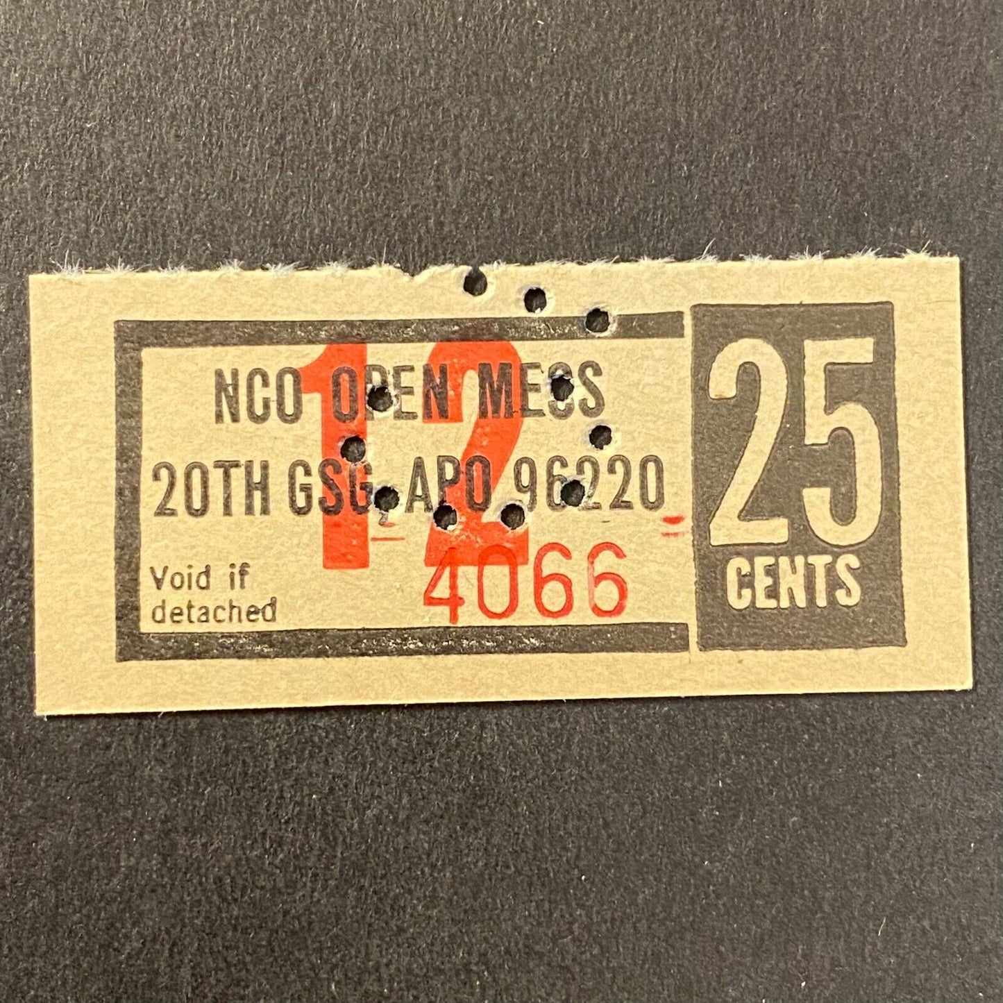 Bupyeong, Korea 20th GCG APO 96220 NCO Open Mess 25c Coupon c1970