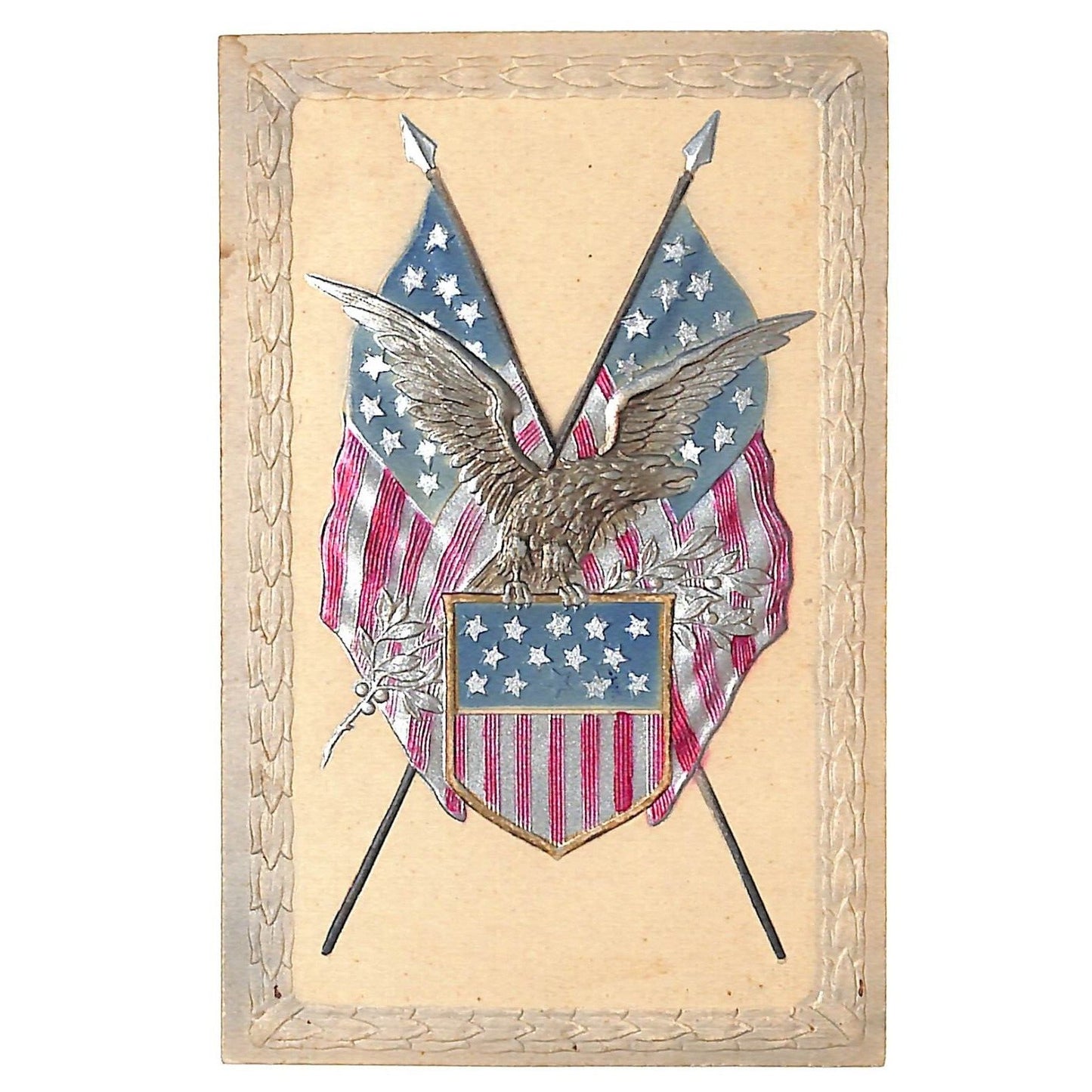 Crossed Flags Shield Flag Eagle Emb Patriotic Postcard c1910 Langsdorf - SL & Co