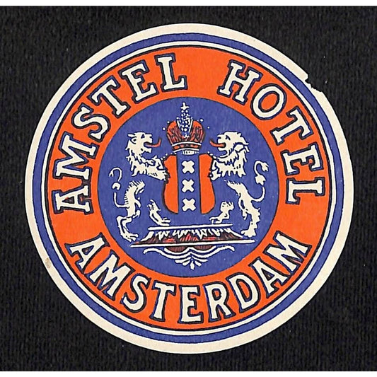 Amstel Hotel Amsterdam Luggage Label Original 2 5/8" dia. c1930's-40's