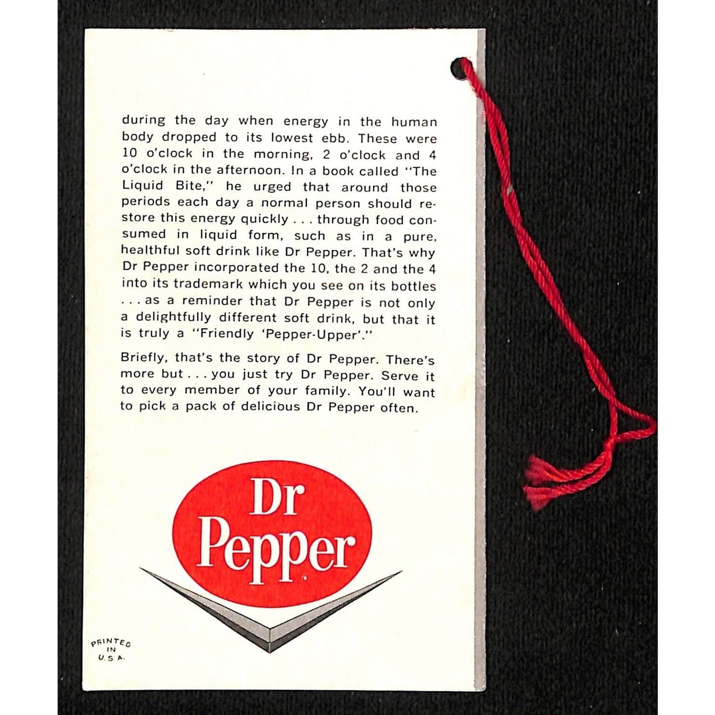 c1950 "All About Dr. Pepper" Soda Advertising Display Card VGC (#1)
